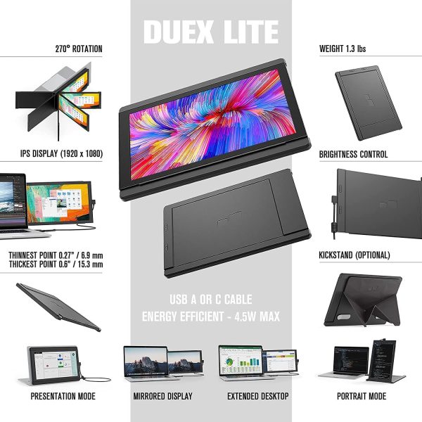 Mobile Pixels Duex Lite 12.5  Portable Monitor FHD 1080p Laptop Screen Extender, Gray - Certified Refurbished Sale